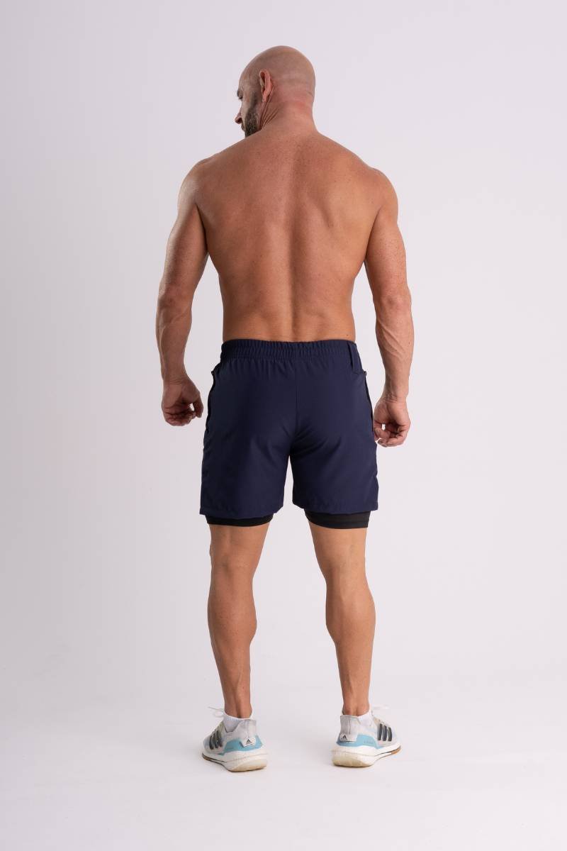 Shorts de Tactel com Compressão Dual Force - Black White Sport Azul — foto 4