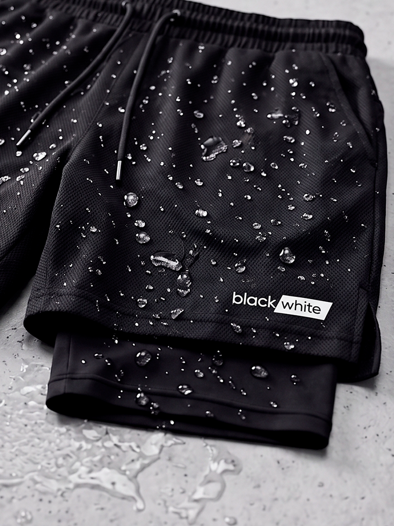 Shorts 2 em 1 Dry Fit Black White Sports Preto — foto 9