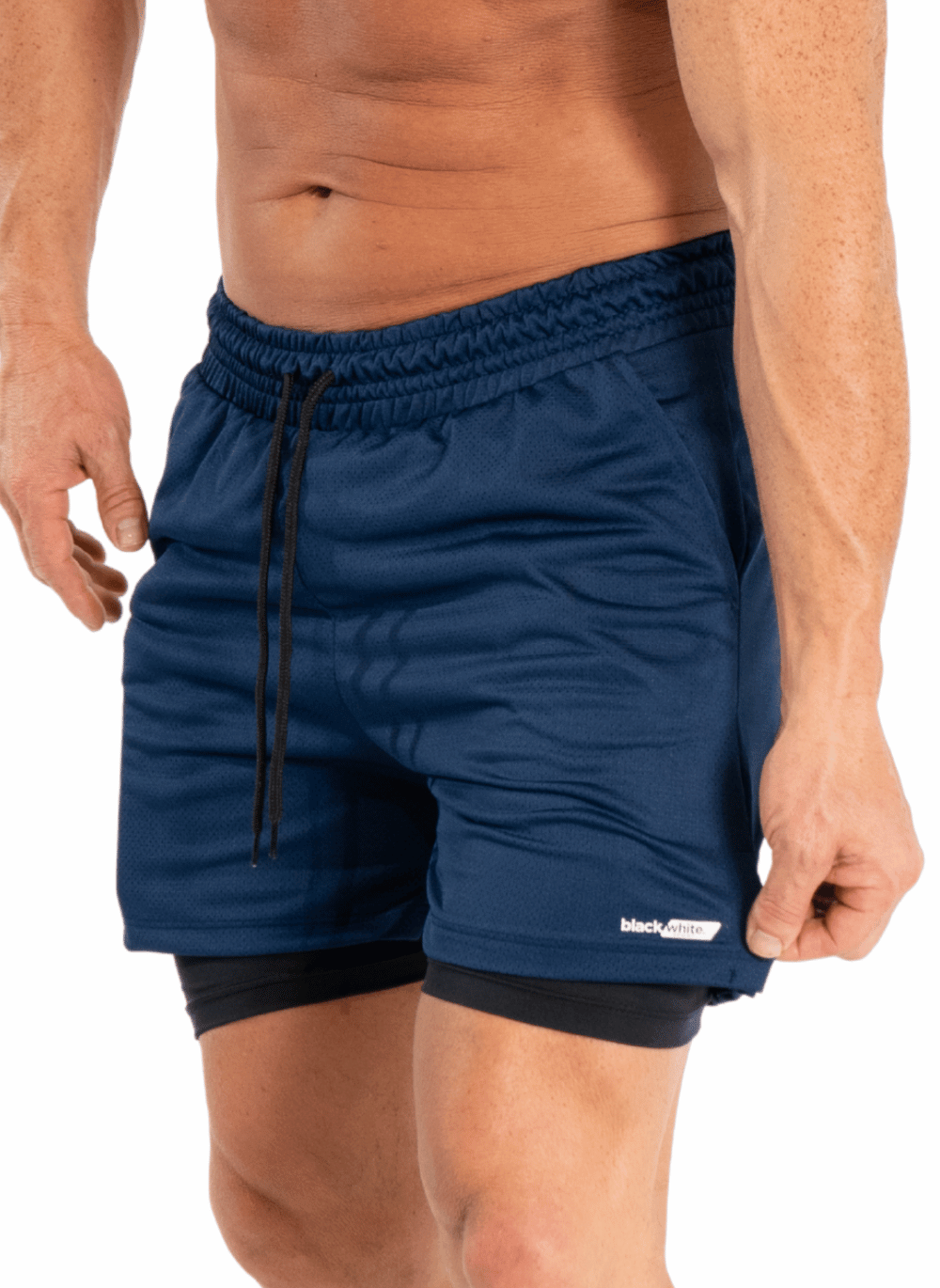 Shorts Compressão 2 em 1 Black White Sports Azul — foto 3