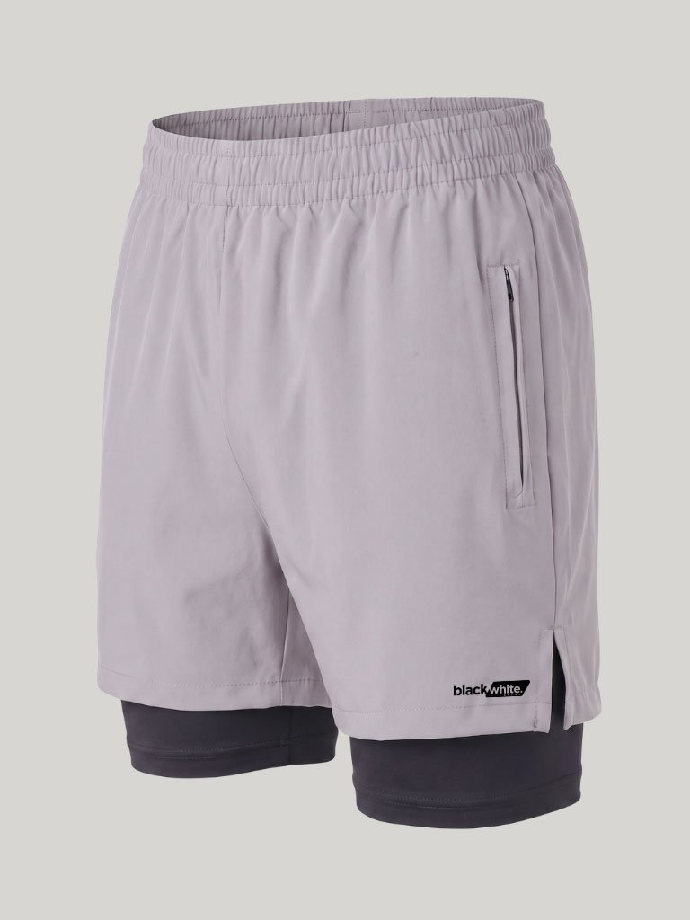 Shorts de Tactel com Compressão Dual Force - Black White Sport