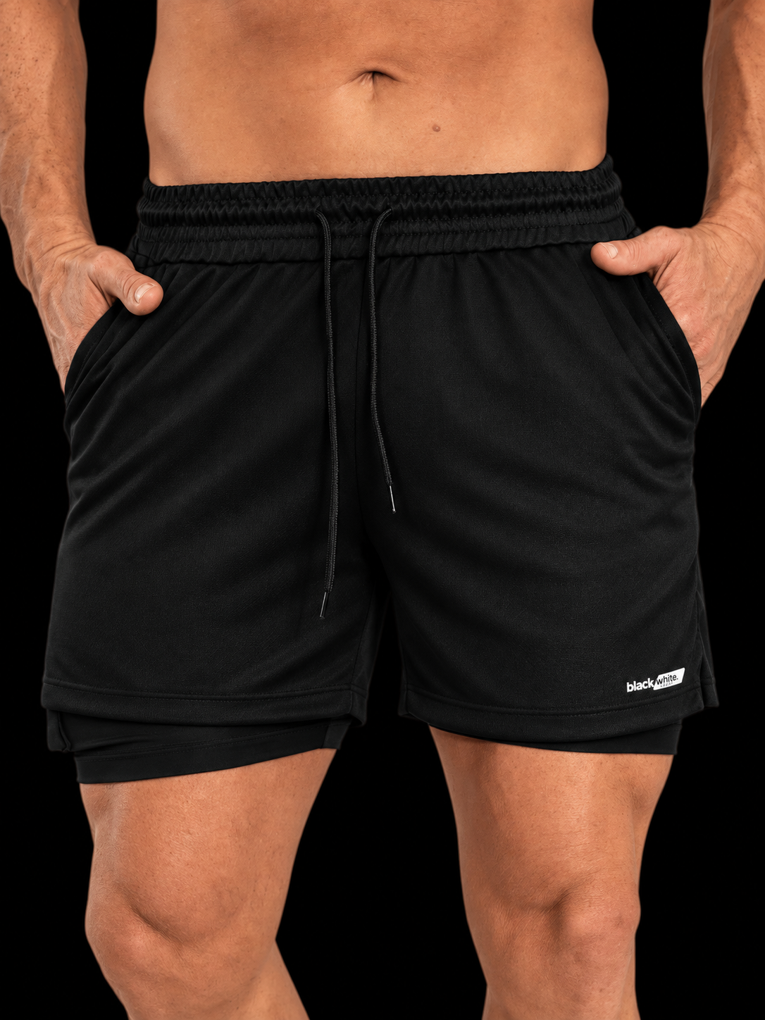 Shorts 2 em 1 Dry Fit Black White Sports Preto — foto 5