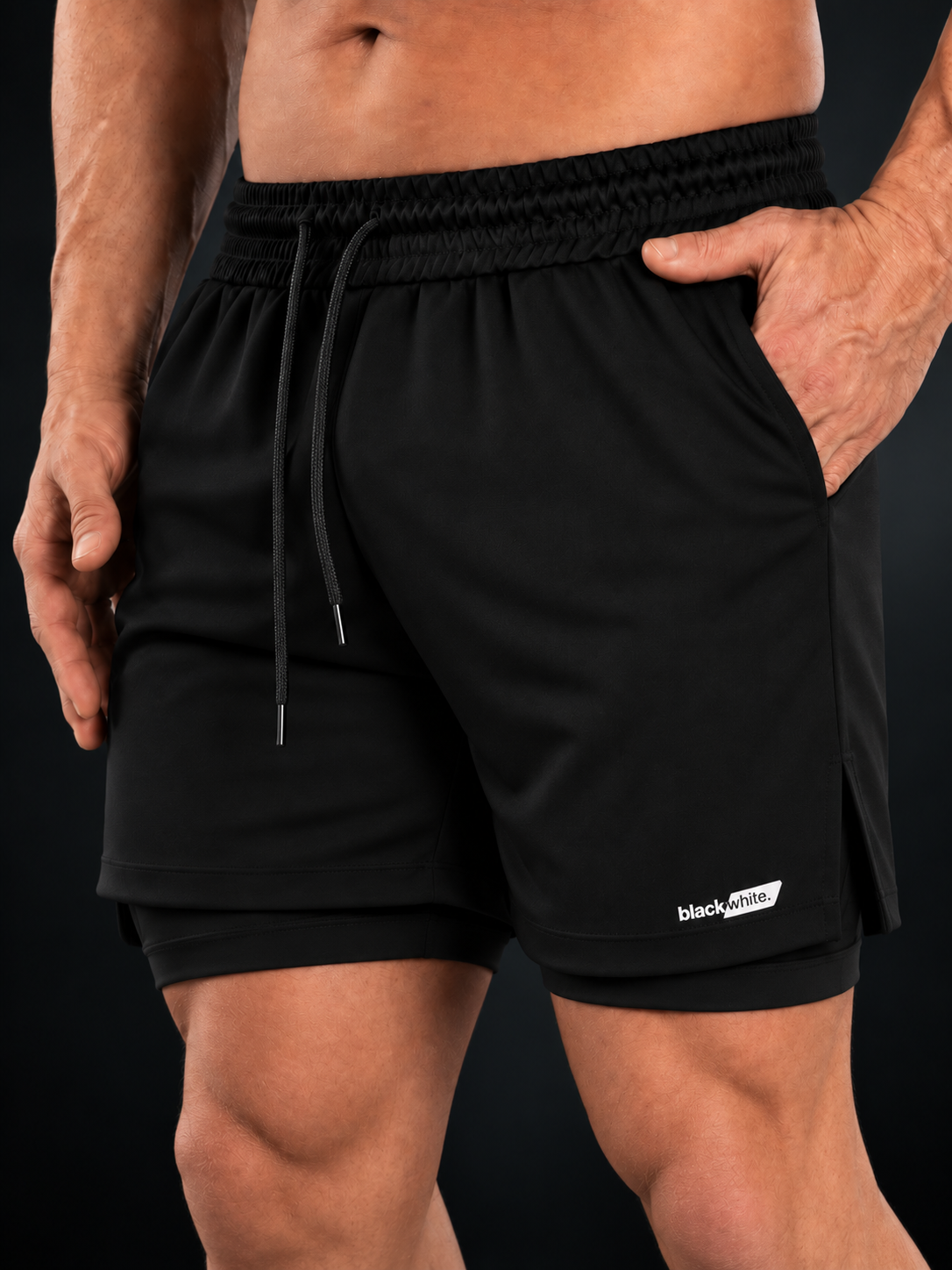 Shorts 2 em 1 Dry Fit Black White Sports Preto — foto 2