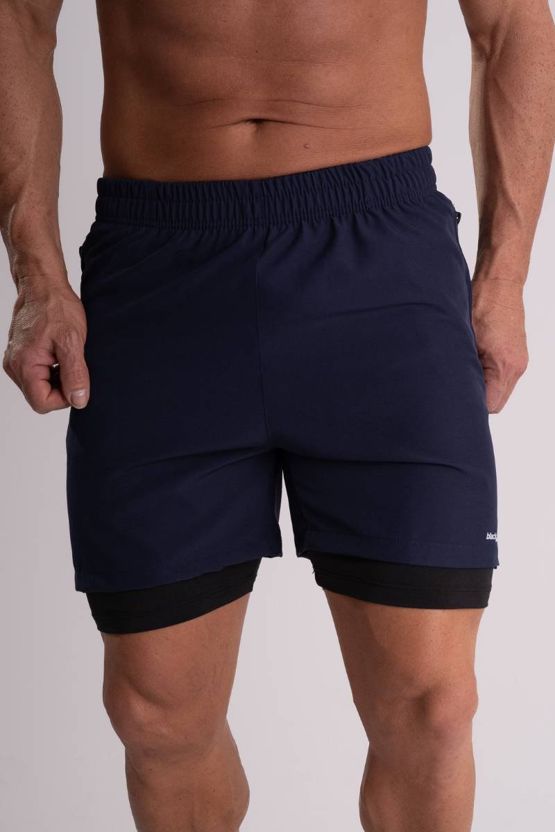 Shorts de Tactel com Compressão Dual Force - Black White Sport Azul — foto 5