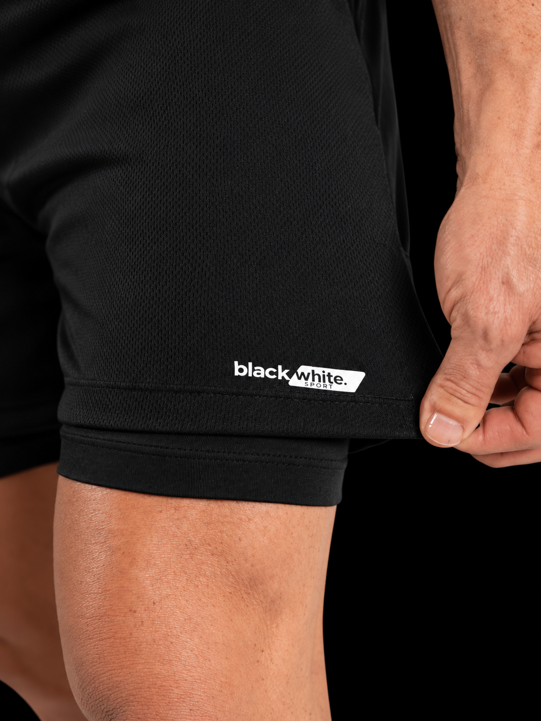 Shorts 2 em 1 Dry Fit Black White Sports Preto — foto 4
