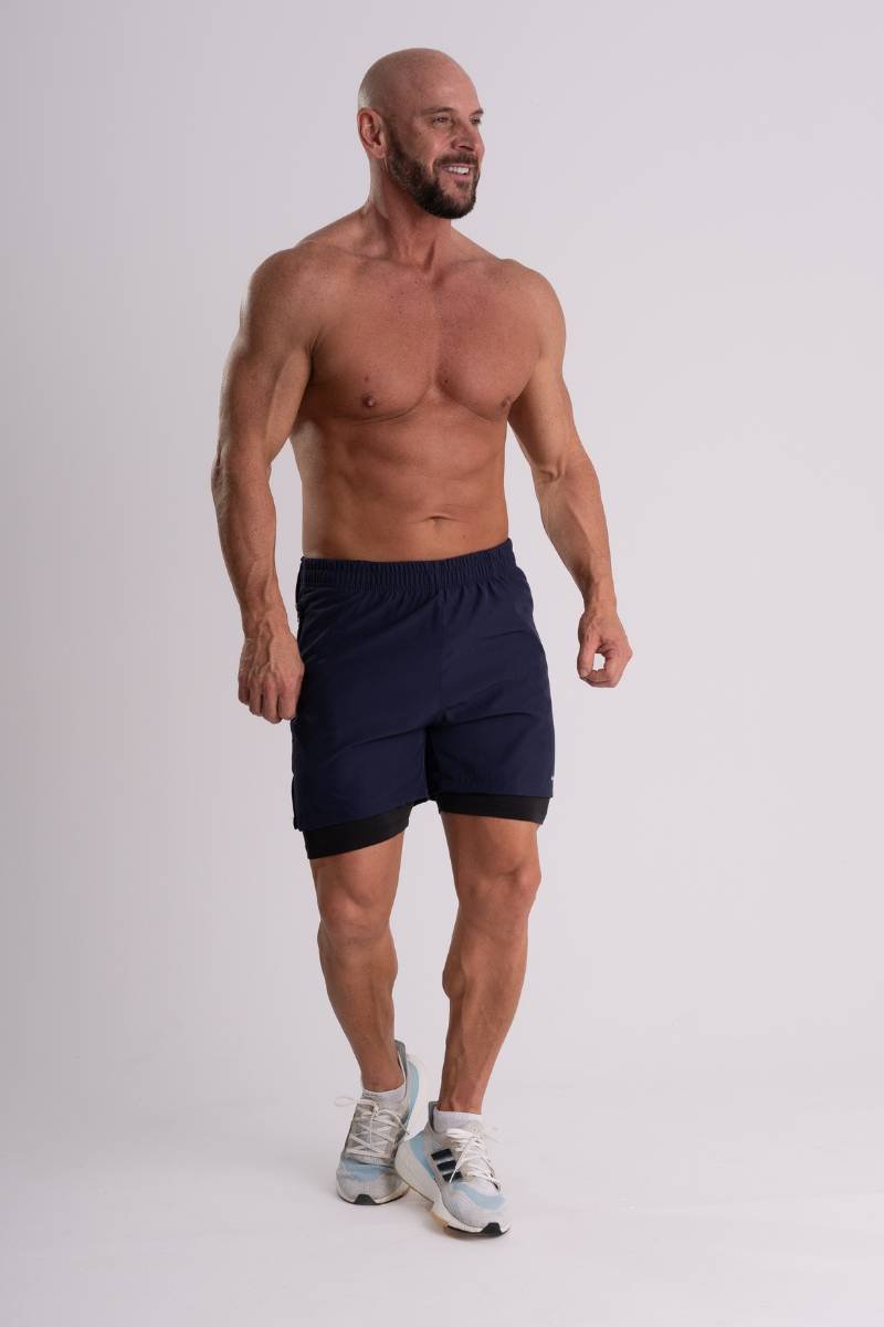 Shorts de Tactel com Compressão Dual Force - Black White Sport Azul — foto 3