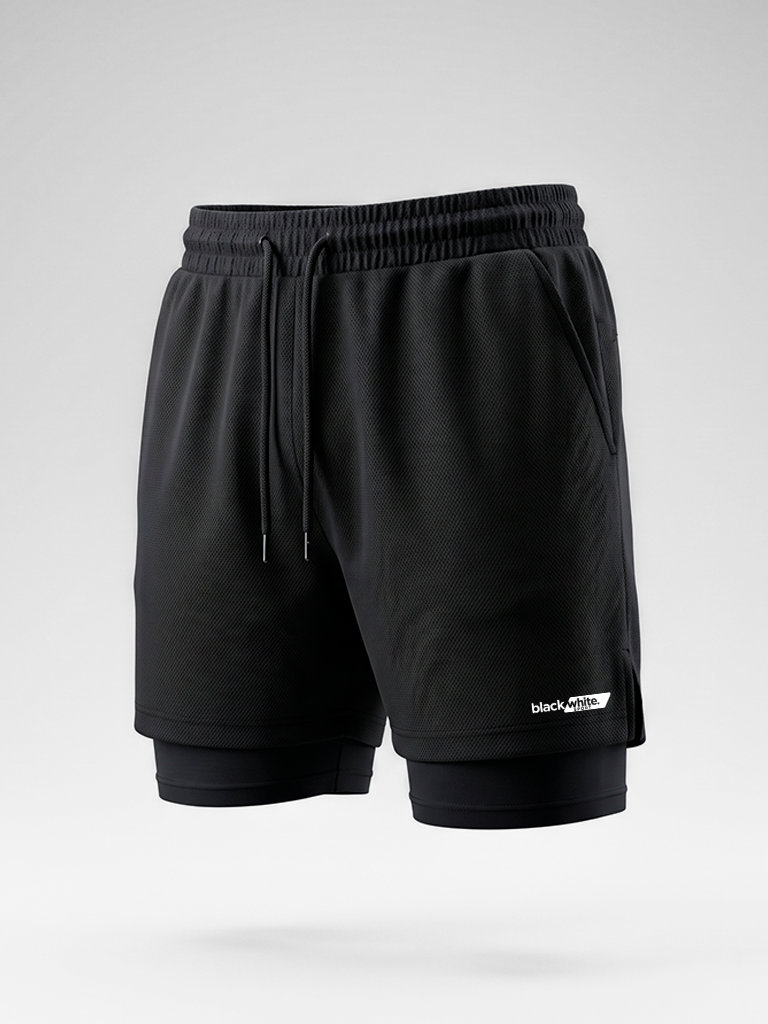 Shorts 2 em 1 Dry Fit Black White Sports Preto — foto 6