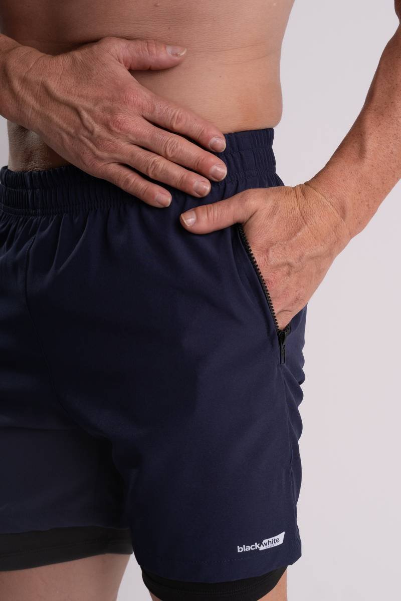 Shorts de Tactel com Compressão Dual Force - Black White Sport Azul — foto 6