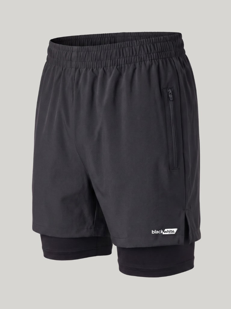 Shorts de Tactel com Compressão Dual Force - Black White Sport