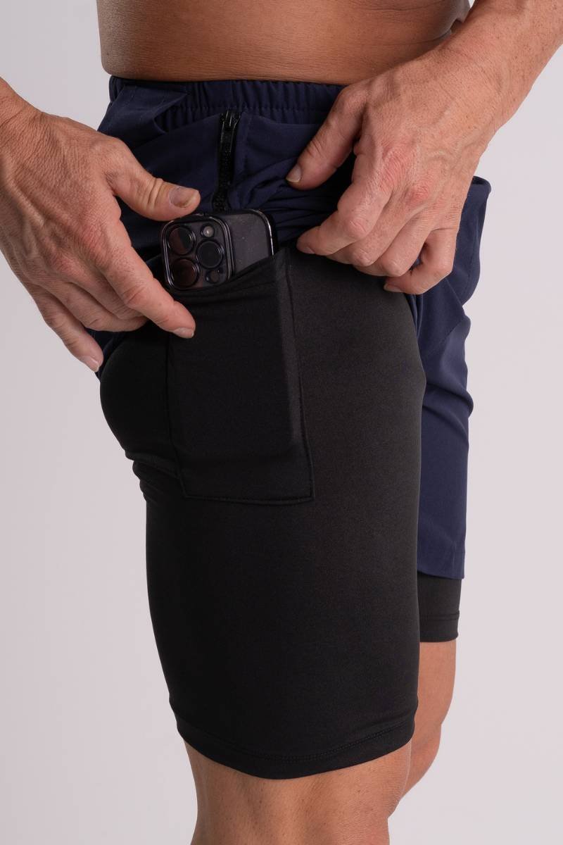 Shorts de Tactel com Compressão Dual Force - Black White Sport Azul — foto 8