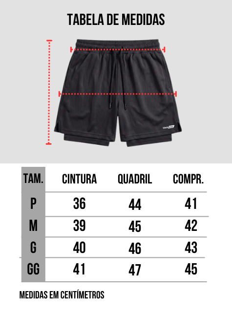 Shorts 2 em 1 Dry Fit Black White Sports Preto — foto 8