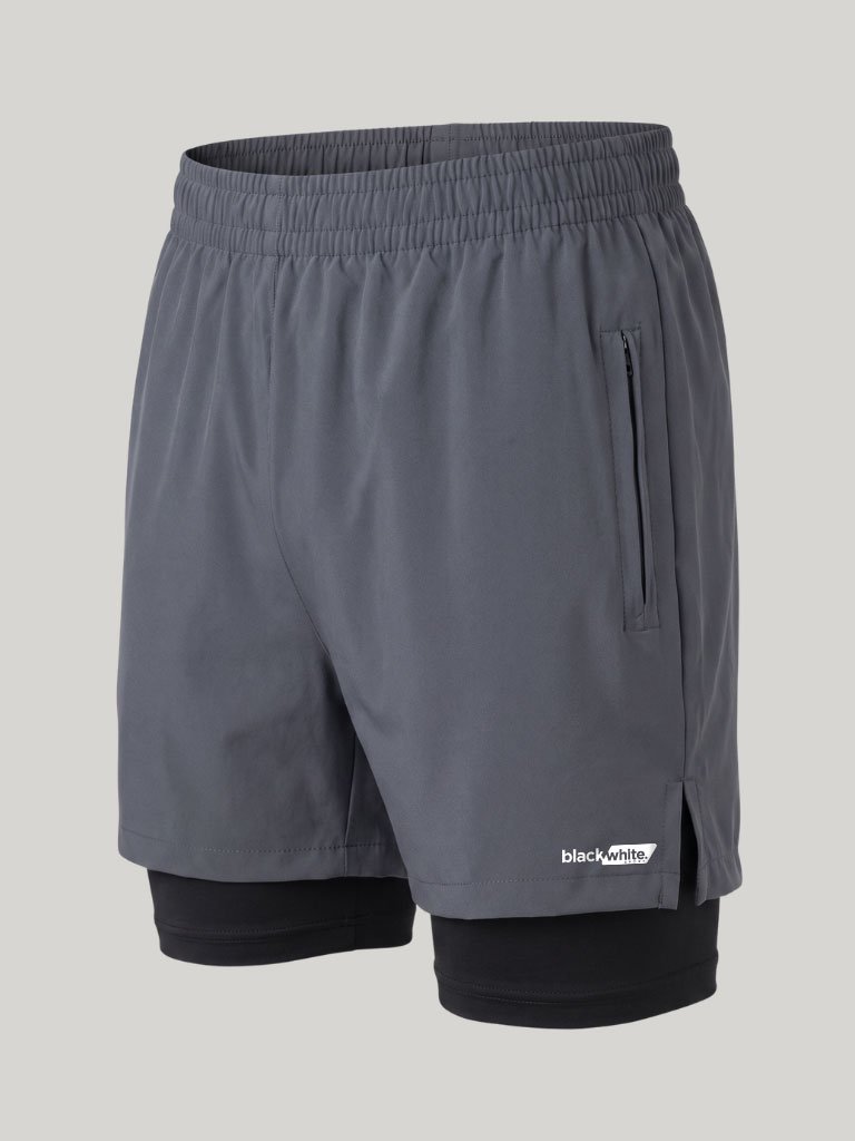 Shorts de Tactel com Compressão Dual Force - Black White Sport
