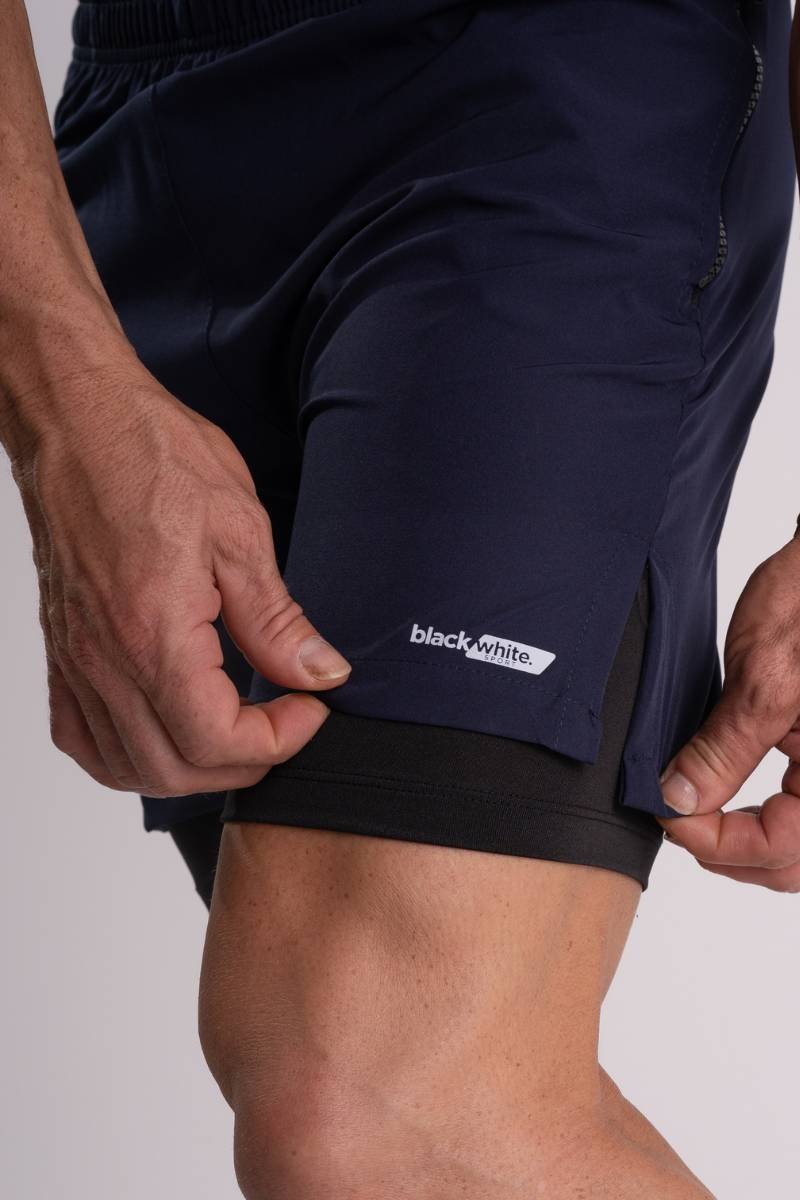 Shorts de Tactel com Compressão Dual Force - Black White Sport Azul — foto 7