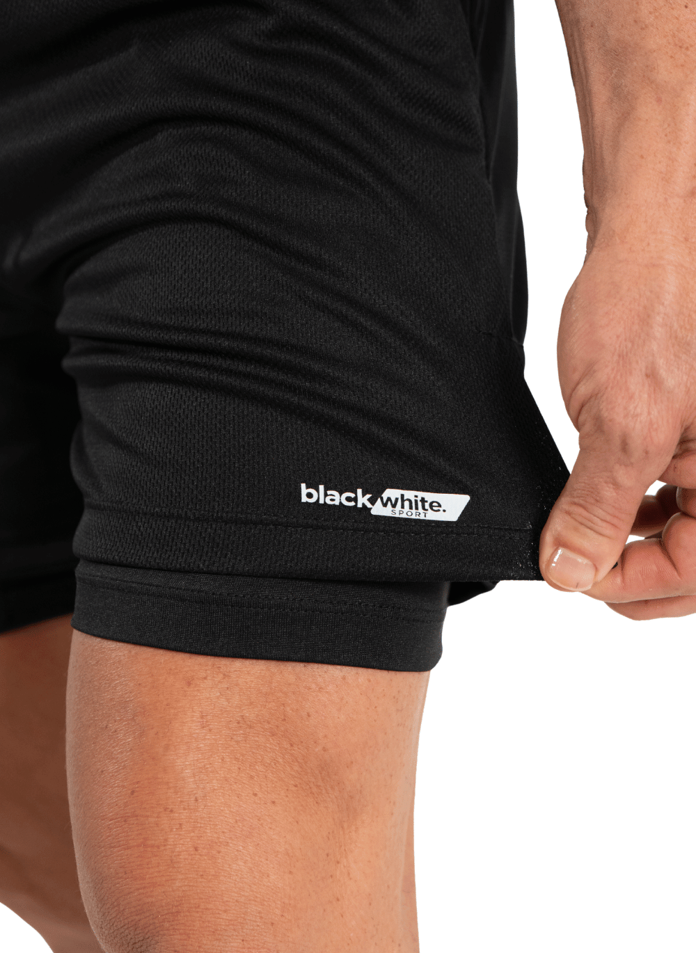 Shorts 2 em 1 Dry Fit Black White Sports Preto — foto 7