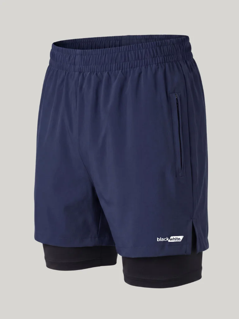 Shorts de Tactel com Compressão Dual Force - Black White Sport Azul — foto 1