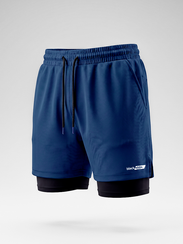 Shorts Compressão 2 em 1 Black White Sports Azul — foto 1